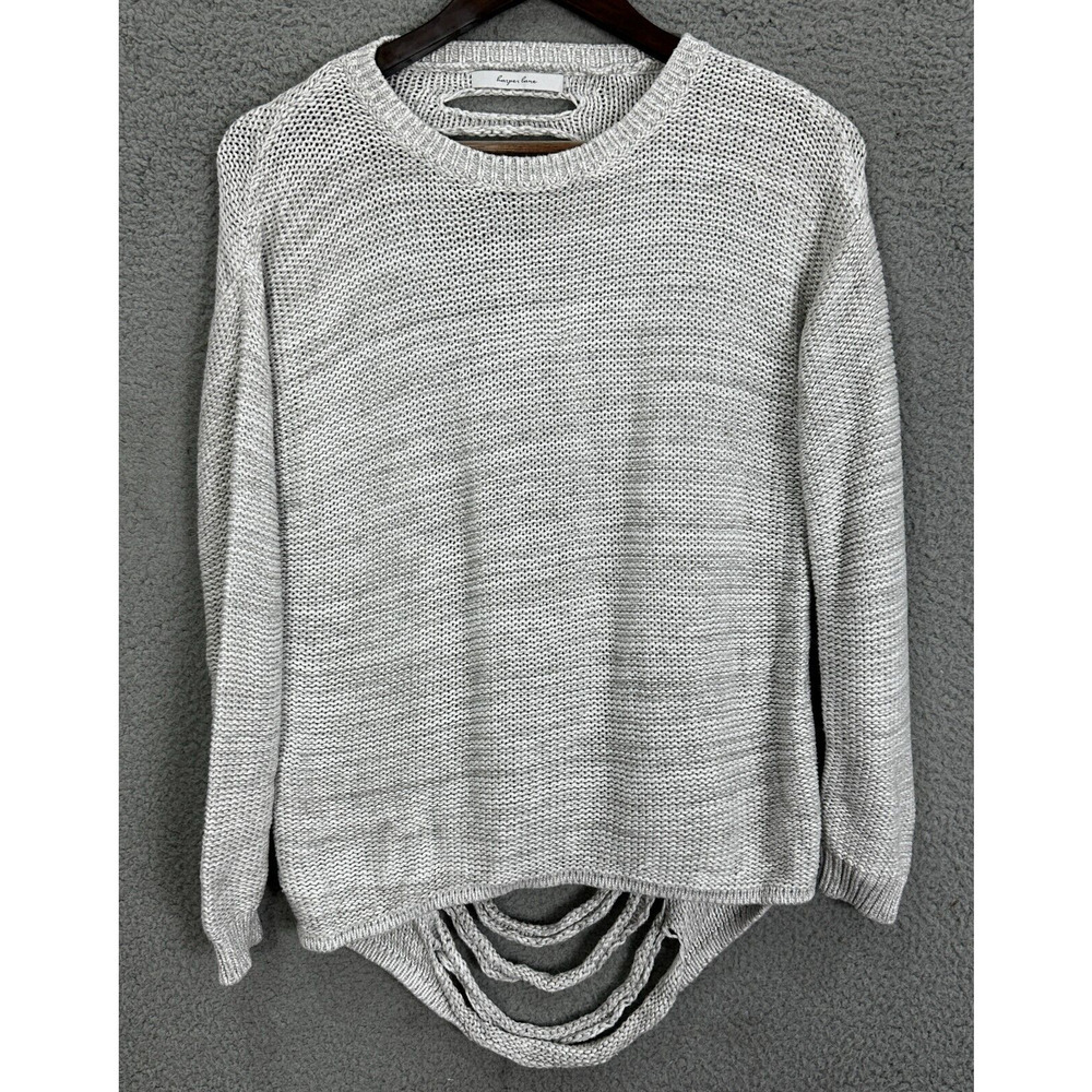 Harper Lane Sweater Womens Small Gray Pullover Distressed Cutout Back Grunge